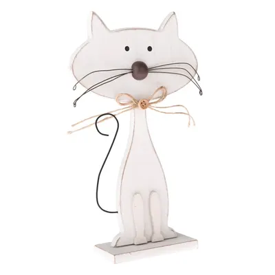 Decorațiune din lemn în formă de pisică Dakls Cats, înălțime 25 cm, alb