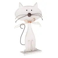 Decorațiune din lemn în formă de pisică Dakls Cats, înălțime 25 cm, alb