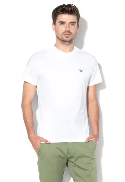 Tricou din bumbac cu decolteu la baza gatului - Alb