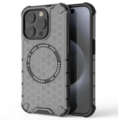 Husa MagSafe pentru Apple iPhone 15 Pro, Techsuit, HoneyComb Shield, Neagra