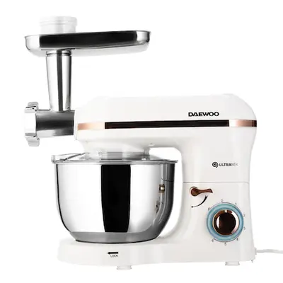 Mixer cu bol Daewoo DHM200MGW, 2000W, capacitate bol 5.5l, accesoriu masina de tocat, capacitate de tocare 1.2 kg/min, 3 discuri de taiere din inox, tel, carlig framantare, palete amestecare, Alb