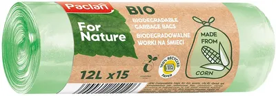 Saci de gunoi biodegradabili Paclan - For Nature, 12 l, 15 buc., verde