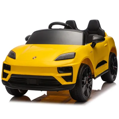Masinuta electrica pentru copii, Porsche Macan, 140W 12V, roti EVA, scaun tapitat, echipata premium, galbena