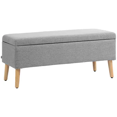HOMCOM băncuță tapițată cu spațiu de depozitare, material textil tip in, picioare de lemn, capacitate 220 kg, 110x39x45 cm, gri | Aosom Romania