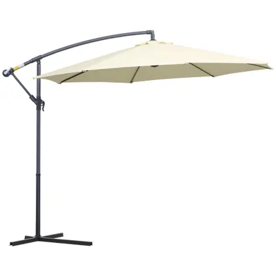 Outsunny Umbrelă de Soare Excentrică cu Bază în Cruce Inclusă, din Metal și Poliester, 3x2,5 m, Bej | Aosom Romania