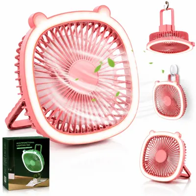 Ventilator Portabil Multifuncțional cu Lumină LED, 19cm, USB Reîncărcabil, 3 Trepte de Viteză, Suport Reglabil și Mâner pentru Agățare, Diferite Culori Engros