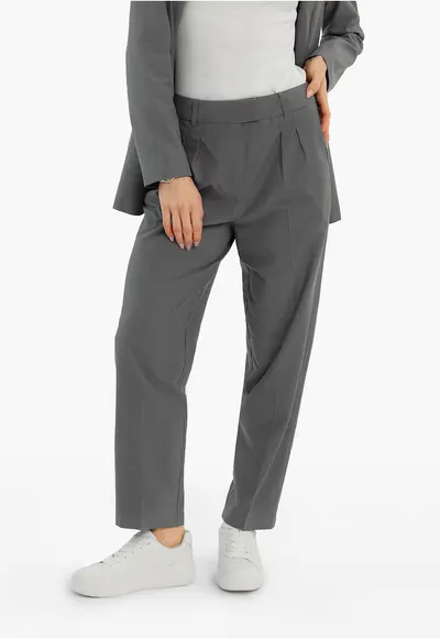 Pantaloni dama cu picior si pliuri - Comfort Fit - buzunare frontale - crop - R-Tera - grafit - Gri grafit