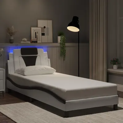 vidaXL Cadru de pat Viana cu LED fără saltea alb/negru 90x200 cm