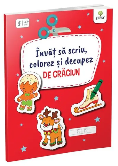 Învăț să scriu, colorez și decupez de Crăciun - Paperback