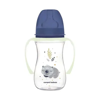 Biberon cu manere si tetina silicon Canpol Easy Start Sleepy Koala 240 ml Albastru
