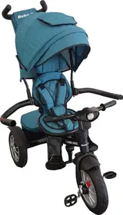Tricicleta pentru copii Baby Care Turbo Bike Albastru Turquoise cu Far luminos, Roti din cauciuc, Pozitie somn, Pedale si maner pentru parinti, Scaun reversibil cu invartire 360 grade , Cadru metalic, Dimensiuni 110X45X90 cm