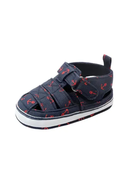 Pantofi Decupati Pentru Baietei - Ancore - Velcro - Bleumarin