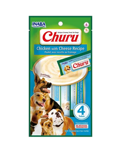 INABA Churu Chicken with Cheese 4x14g snack cremos cu pui si branza pentru caini