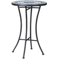 Masuta de Gradina din Metal Outsunny cu Blat din Ceramica, Design Mozaic, Albastru Ф35,5x53,5cm | Aosom Romania