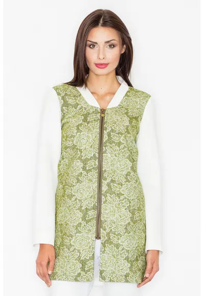 Geaca de dama din lana Yes M513 verde - Alb/Verde