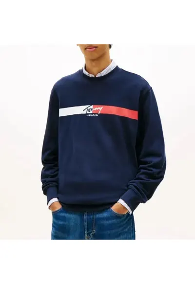 Bluza pentru Barbati - tjm reg sign stripe cnck ext - DM0DM23019-C1G - Albastru - Albastru