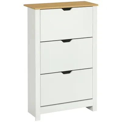 HOMCOM Raft pentru pantofi cu 3 compartimente, capacitate 18 perechi, 72x26x112 cm, alb + maro | Aosom Romania