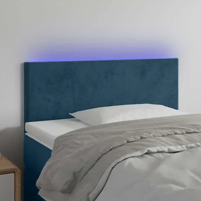 vidaXL Tăblie de pat cu LED, albastru închis, 90x5x78/88 cm, catifea