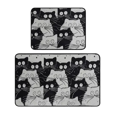 Covorașe de baie negre/gri 2 buc. 60x100 cm White Cats – Foutastic