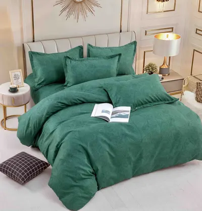 Set Lenjerie de Pat Finet 6 Piese, Bumbac Finet, Fara Elastic , Emerald Grace