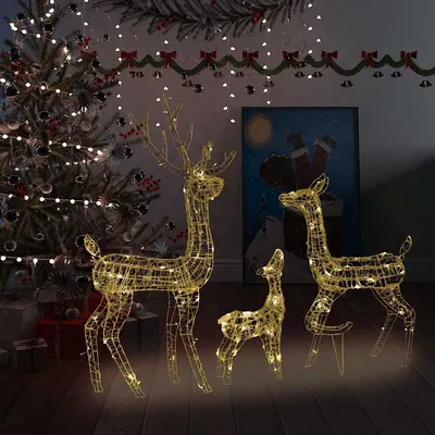 vidaXL Decorațiune de Crăciun familie reni 300 LED-uri alb cald acril
