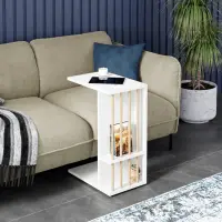 Masuta laterala cu roti, tip C, compacta, stil scandinav, 64 x 44 x 28,7 cm