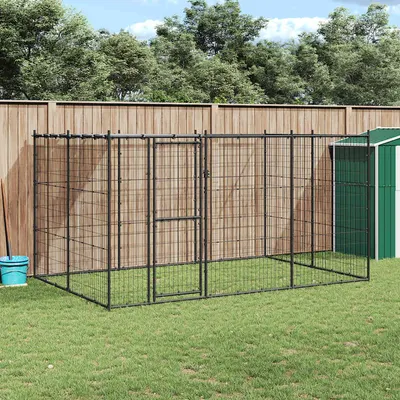 vidaXL Padoc pentru câini de exterior cu acoperiș, 7,26 m², oțel