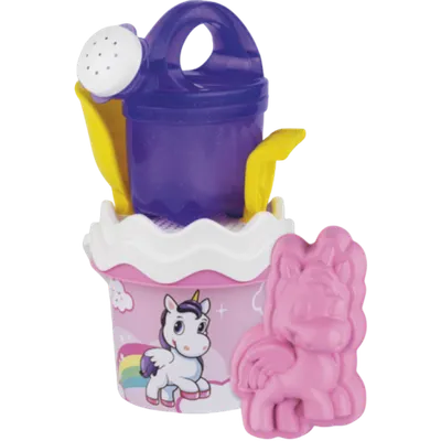 Set jucarii pentru apa si nisip Unicorn, cu galetusa, sita, stropitoare si unelte