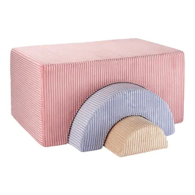 Teren de joacă din spumă roz 3 buc. din catifea reiată înălțime 37 cm 75x49 cm Rainbow Montessori – Wigiwama