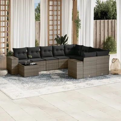 Gossi set mobilier de gradina cu perne, 10 piese, gri, poliratan