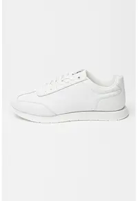 Pantofi sport din piele cu model monograma in relief - Alb optic
