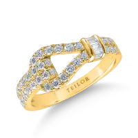 Inel geometric din aur galben cu diamante baguette si rotunde de 0.77ct