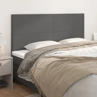 vidaXL Tăblie de pat gri 200x5x118/128 cm piele ecologică