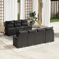 Set de canapele de gradina 8 piese Gossi cu perne din ratan negru, canapea de gradina pentru 2 persoane Gossi cu spatiu de depozitare si perne din ratan negru