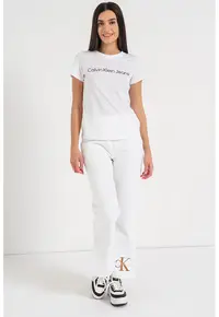 Tricou slim fit cu decolteu la baza gatului - Alb