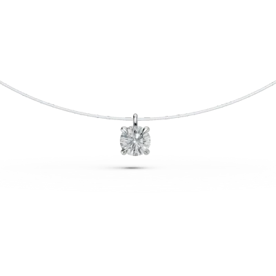 Lant fir transparent cu pandantiv din aur alb si diamant solitaire de 0.2ct