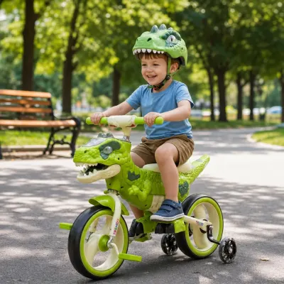 Tricicleta Jurassic T-Rex 2 in 1 Bicicleta Roti EVA Silentioase Ochi LED 2-8 Ani