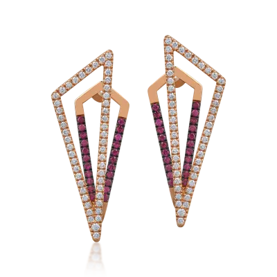Cercei din aur roz cu rubine de 0.6ct si diamante de 0.98ct