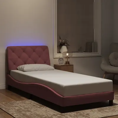 vidaXL Cadru de pat cu LED fără saltea, roz, 90x200 cm, catifea