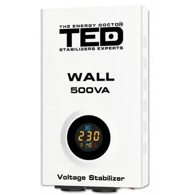 Stabilizator retea AVR maxim 500VA, 300W, LCD, 2 iesiri schuko, prindere pe perete, TED002174