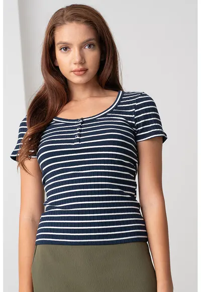 Tricou cu model in dungi - Bleumarin