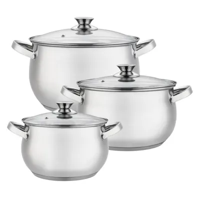 Set 3 Oale din Inox cu Capace din Sticla, Grunberg, Argintiu