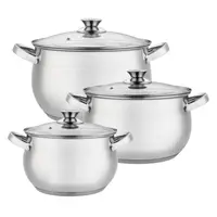 Set 3 Oale din Inox cu Capace din Sticla, Grunberg, Argintiu