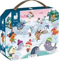 Puzzle in valiza pentru copii Janod - Petrecerea de zapada, 36 piese