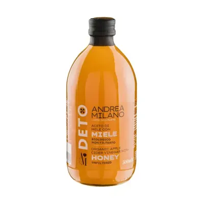 DETO BIO Oțet de Mere Nefiltrat cu Miere, 500ml | Andrea Milano