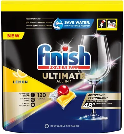 Capsule Finish pentru mașina de spălat vase - Ultimate AIO Lemon, 120 buc