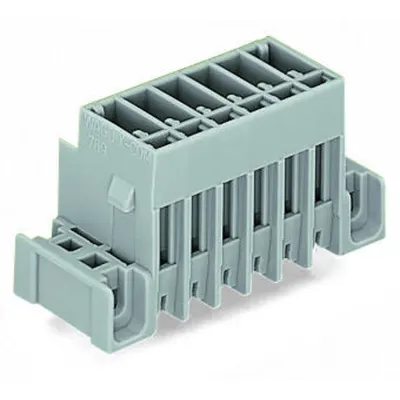 THT male header; 1.0 x 1.0 mm solder pin; straight; clamping collar; Pin spacing 5 mm; 4-pole; gray