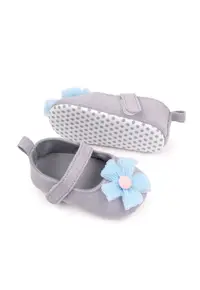 Pantofi Decorati Cu Floare Bleu - Casual - Textil - Fete - Velcro - Gri