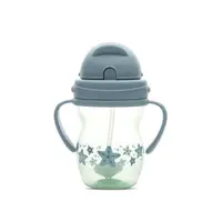 Cana cu manere si pai, anti-varsare, potrivita pentru calatorii, 12 luni+, 275 ml, Blue Green