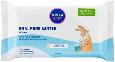 Nivea Baby Șervețele umede cu loțiune ușoară 99% Pure Water, 57 buc